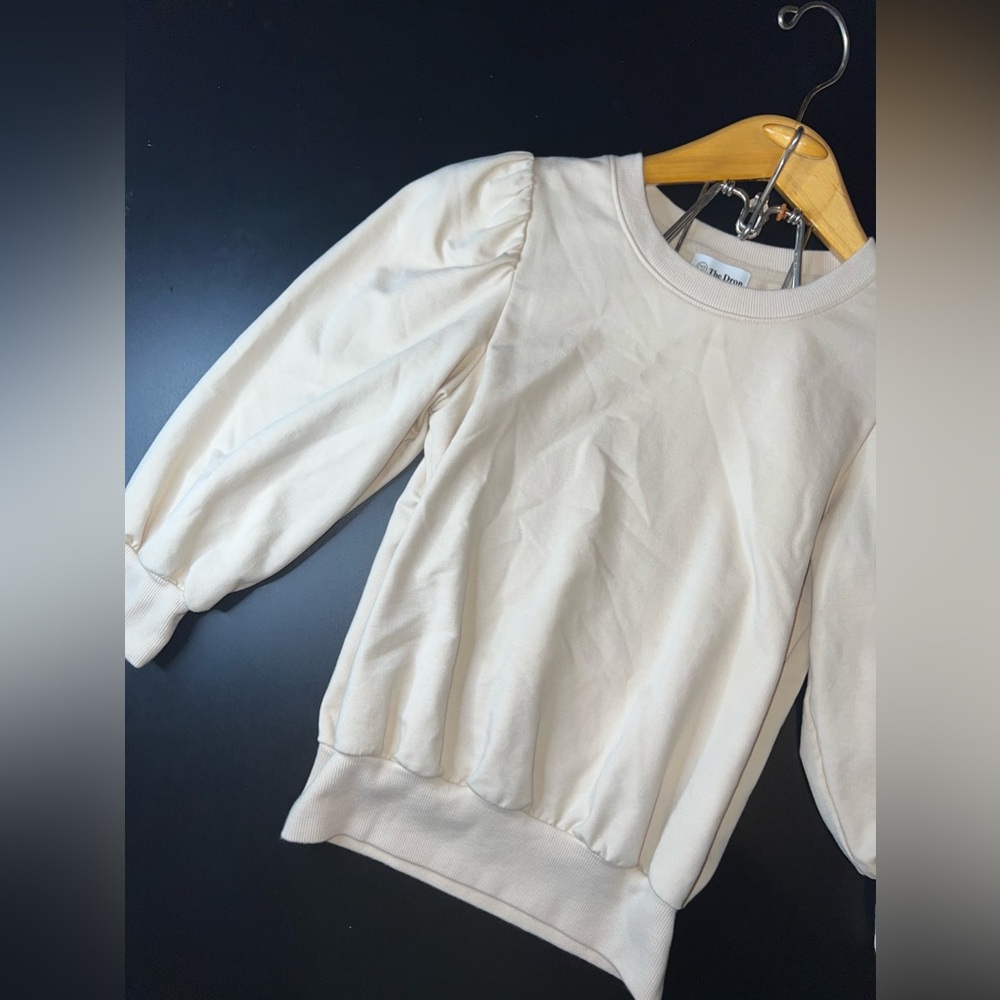 The Drop Leona Short Puff Sleeve Crew Neck French Terry Sweatshirt Sz XXS EUC